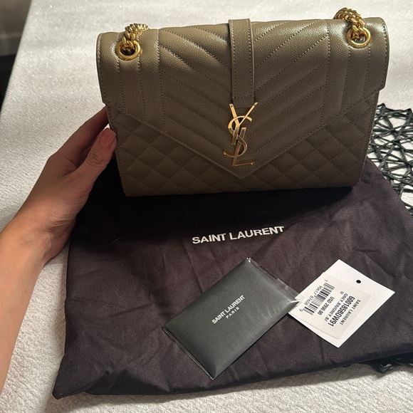 SAINT LAURENT MEDIUM CASSANDRA QUILTED LEATHER ENVELOPE BAG,Greyish Brown,$2,950 - Picture 14 of 17